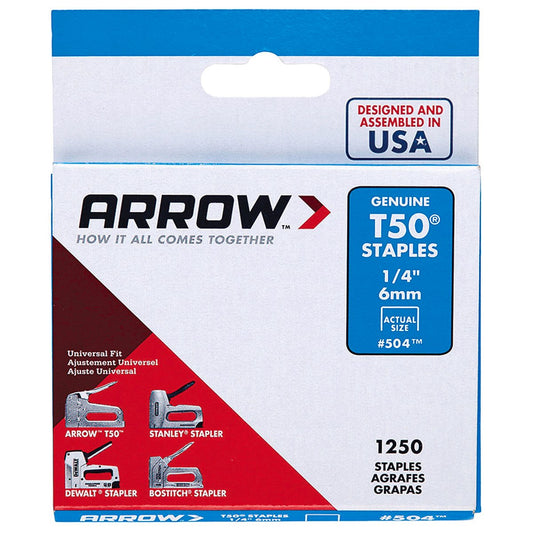 Arrow 6mm T50 Staples - 1250 Pack - Steel - Durable Fastening - Auzzistore