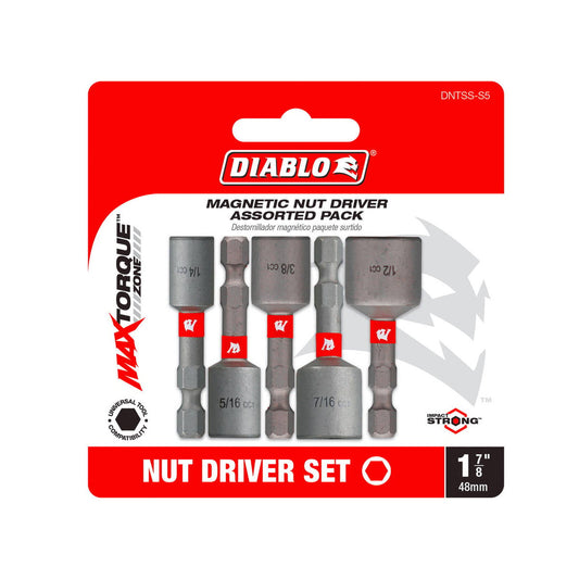 Diablo 5 Piece Nutsetter Set - 1/4" to 1/2" - Durable & Impact Resistant - Auzzistore