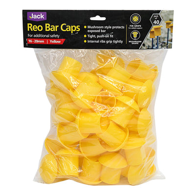 Jack Reo Bar Caps - 16-20mm - Yellow - Safety Protection - 40 Pack