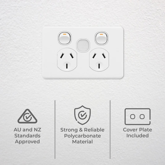 Deta x6 White Double Power Point 2 Outlets 150mm - Dimmable Night Light – view 2 - Auzzistore