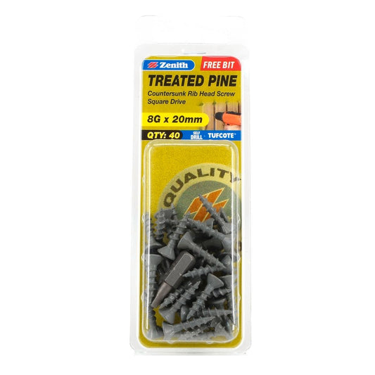 Zenith Treated Pine Screw - 8g x 20mm - Carbon Steel - 40 Pack - Auzzistore