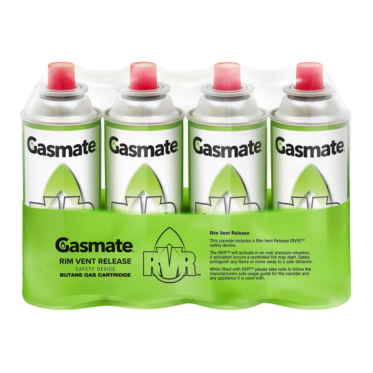 Gasmate Butane Gas Cartridge - 220g - Steel - Rim Vent Safety - 4 Pack - Auzzistore