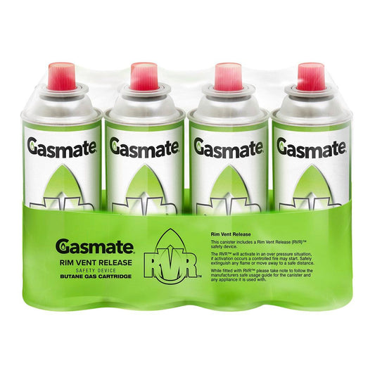 Gasmate Butane Gas Cartridge - 220g - Steel - Rim Vent Safety - 4 Pack - Auzzistore