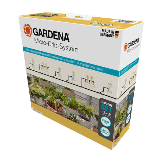 Gardena Micro Irrigation Balcony Set - 15 Plants - 20m Supply Pipe - Black - Water-Saving Drip System