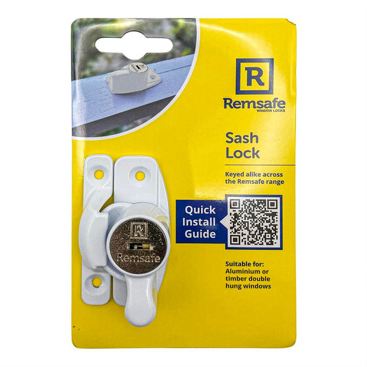 Remsafe White Window Sash Lock - Key Lockable - 65mm x 30mm x 25mm - Security - Auzzistore