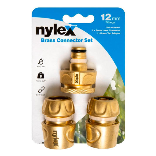 Nylex Hose End Fitting Set - 12mm - Solid Brass - Slip Free Grip - Auzzistore