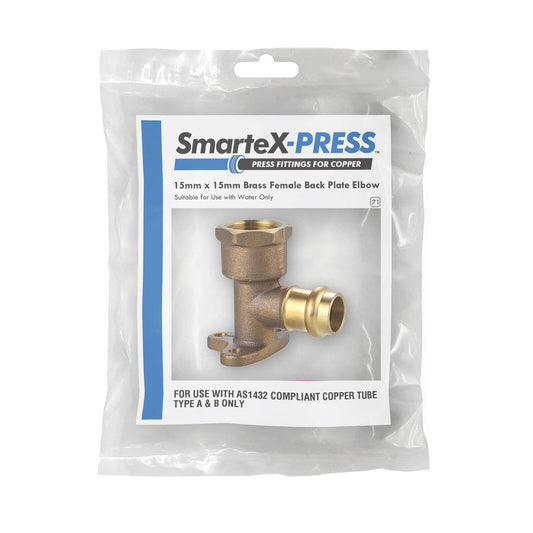 Smartex Press Female Back Plate Elbow 15 x 15mm - Lead Free Brass - Flame-Free Installation – view 2 - Auzzistore