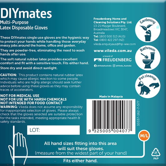 Vileda Ansell Workmates Latex Disposable Gloves 36pk Medium Large - Powder-Free - Comfortable Fit - Hygienic Hand Protection