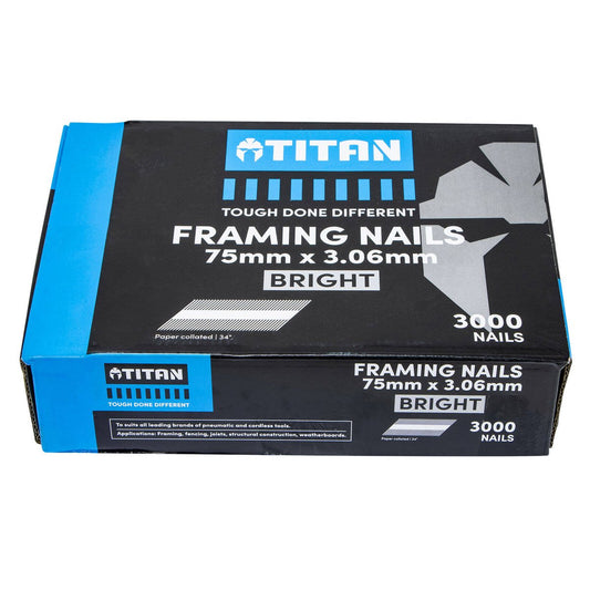 Titan Collated Framing Nails - 75mm x 3.06mm - Bright Steel - 3000 Pack - Auzzistore