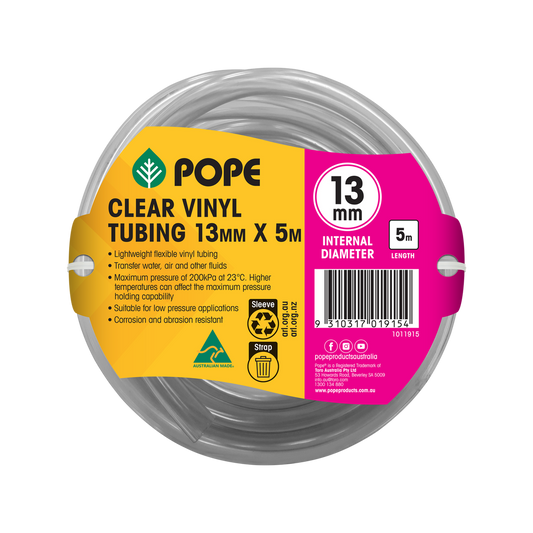 Pope Clear Vinyl Tubing - 13mm x 5m - PVC - Corrosion Resistant