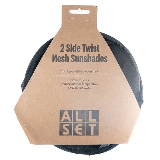All Set Side Twist Mesh Sunshades 2 Pack - 650 x 400mm - Black - UV Protection