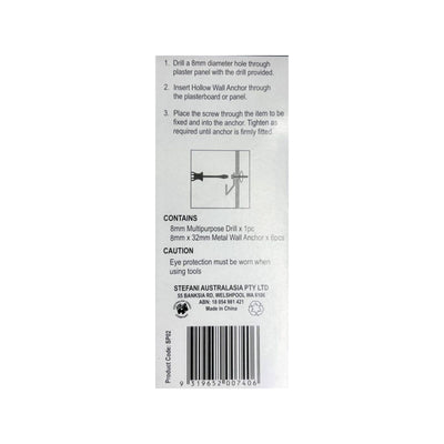 Stahl Hollow Wall Kit 8mm Drill - 6x32mm Anchors - Easy Installation