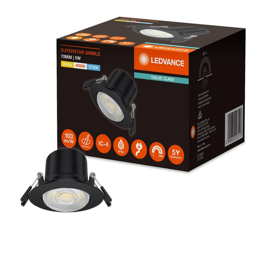 Ledvance Downlight Gimble LED 70mm Black Tri Colour 5W - Dimmable - IP54