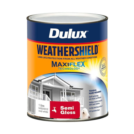 Dulux Weathershield Exterior Paint - 1L - Vivid White - Semi Gloss - Auzzistore