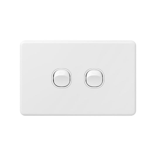 Deta X6 White Double Switch - 2 Gang - Polycarbonate - Classic Design - Auzzistore