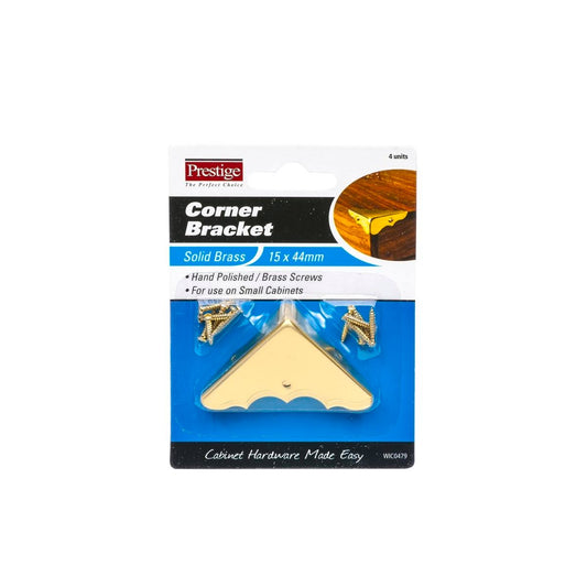 Prestige Decorative Corner Brackets - 15 x 44mm - Brass - Hand Polished
