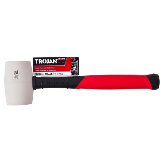 Trojan 16oz 450g Fibreglass Rubber Mallet - White - Durable Tool - Auzzistore