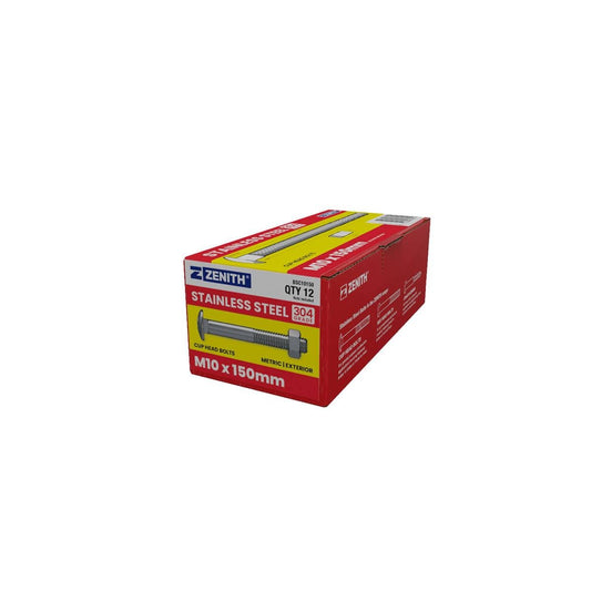 Zenith Stainless Steel 304 Grade Cup Head Bolts M10 x 150mm 12 Pack - Auzzistore
