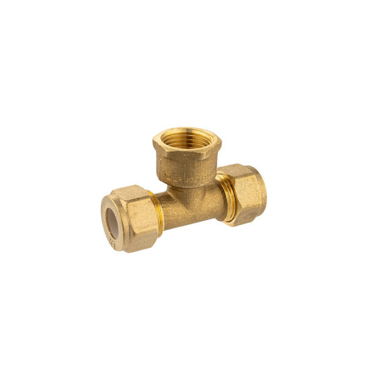 Brasshards Brass Female Centre Compression Tee 15c x 15c x 15fi - Lead-Free - Tool-Free Installation - Auzzistore