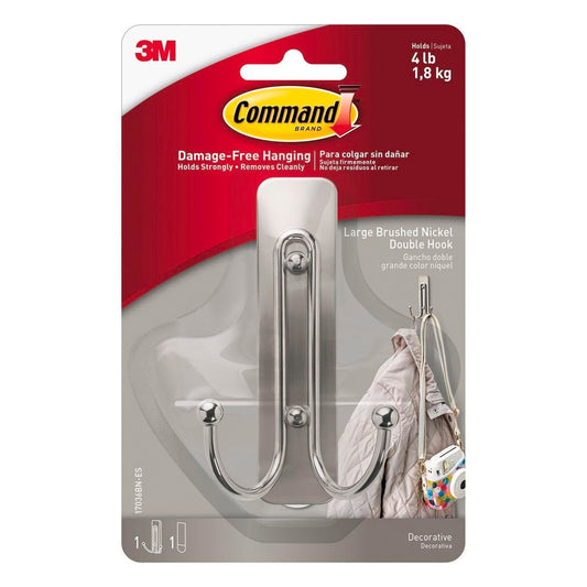 Command Brushed Nickel Double Wall Hook - Large - 1 Pack - 109mm x 171mm