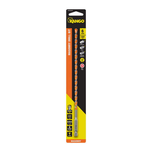Kango 6mm x 260mm Masonry Drill Bit - Durable Carbide Tip - Precision Start - Auzzistore