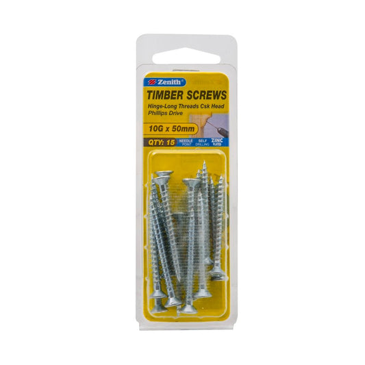 Zenith Zinc Plated Hinge Screws 10g x 50mm Countersunk 15 Pack - Auzzistore