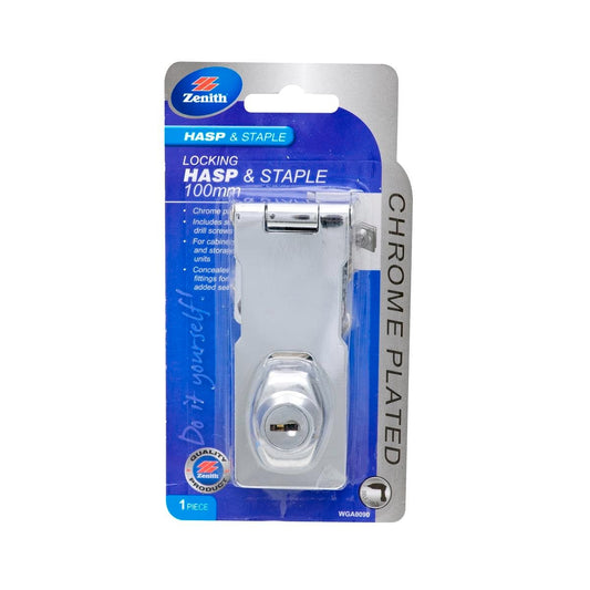 Zenith Locking Hasp and Staple 100mm Steel Chrome Plated Security - Auzzistore