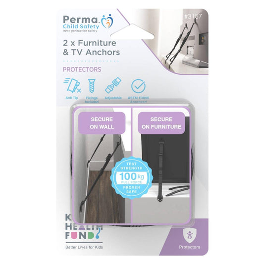 Perma Child Safety TV and Furniture Anchors 2 Pack - Adjustable 14.5cm to 90cm - Holds up to 100kg