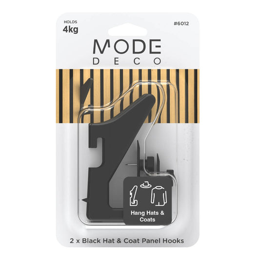 Mode Acoustic Panelling Hat Coat Hooks 2 Pack - 13mm x 97mm x 49mm - Black - Easy Installation - Auzzistore