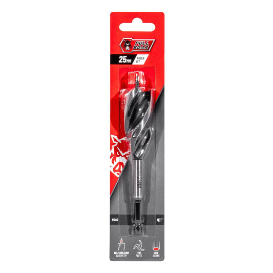 Full Boar 25mm Auger Bit Fab 25 - Steel - Self-Drilling - Tri-Flute Design - Auzzistore