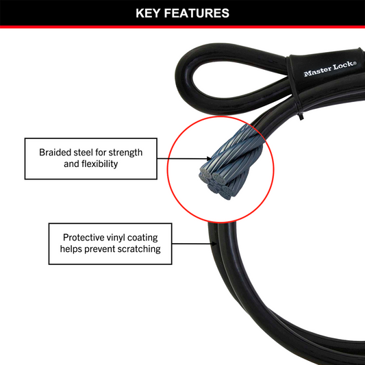 Master Lock Cable Lock - 10mm x 4.6m - Braided Steel - Vinyl Coated – view 2 - Auzzistore