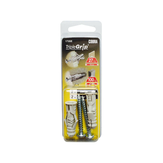 Cobra 6mm 173se Triple Grip Anchor Screws - 2 Pack - Silver - Easy Installation