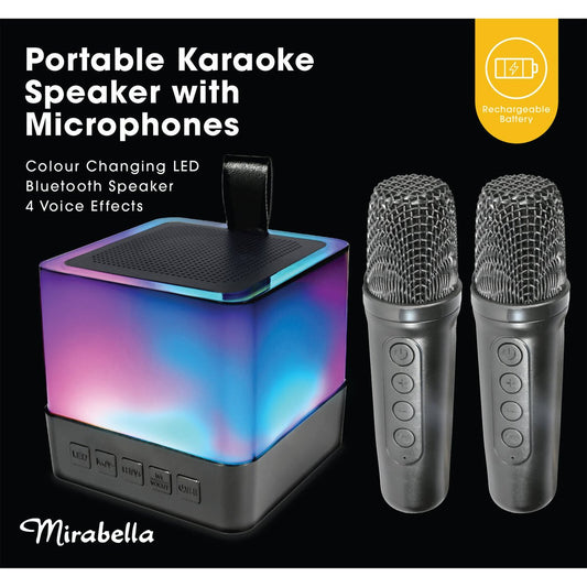 Mirabella Portable Karaoke Speaker with Microphones - 2 Wireless Mics - 110mm x 140mm x 96mm - Rechargeable Battery - Bluetooth – view 2 - Auzzistore