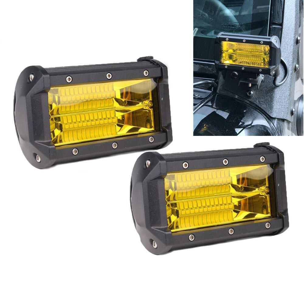 2x 5inch Flood LED Light Bar Offroad Boat Work Driving Fog Lamp Truck Yellow | Auzzi Store