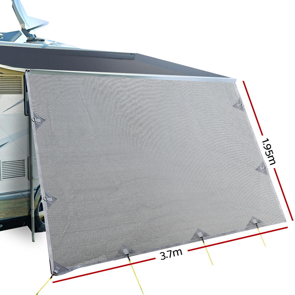 3.7M Caravan Privacy Screens 1.95m Roll Out Awning End Wall Side Sun Shade | Auzzi Store