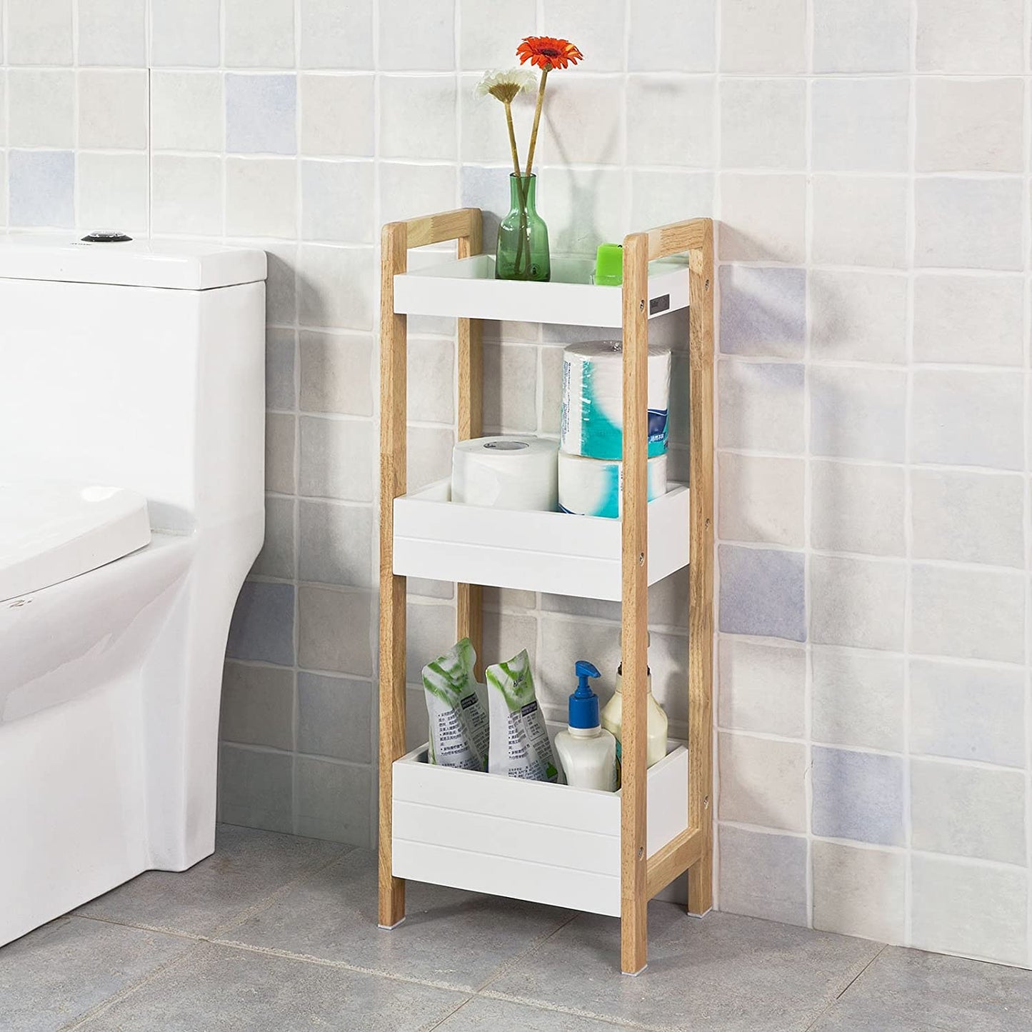 3-Tier White Storage Bathroom Shelf | Auzzi Store