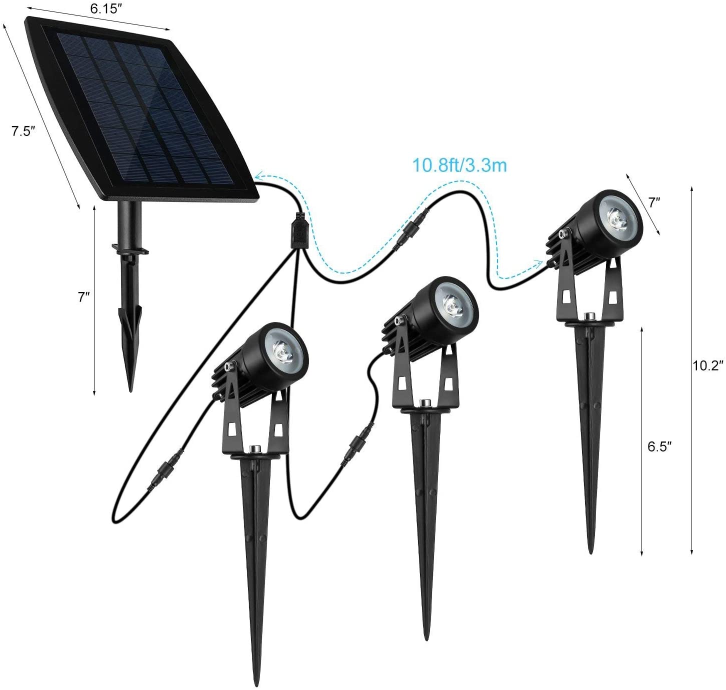 3 x LED Spotlights Powered Solar Garden Lights Outdoor Waterproof (Warm White) | Auzzi Store