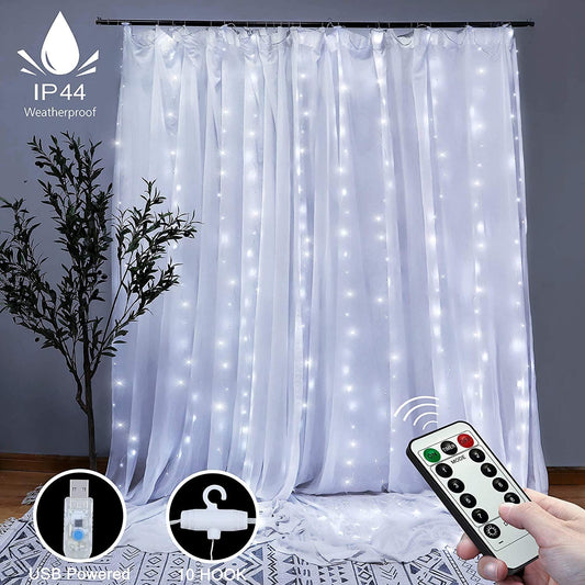 300 LEDs Window Curtain Fairy Lights 8 Modes and Remote Control for Bedroom (Cool White, 300 x 300cm) | Auzzi Store