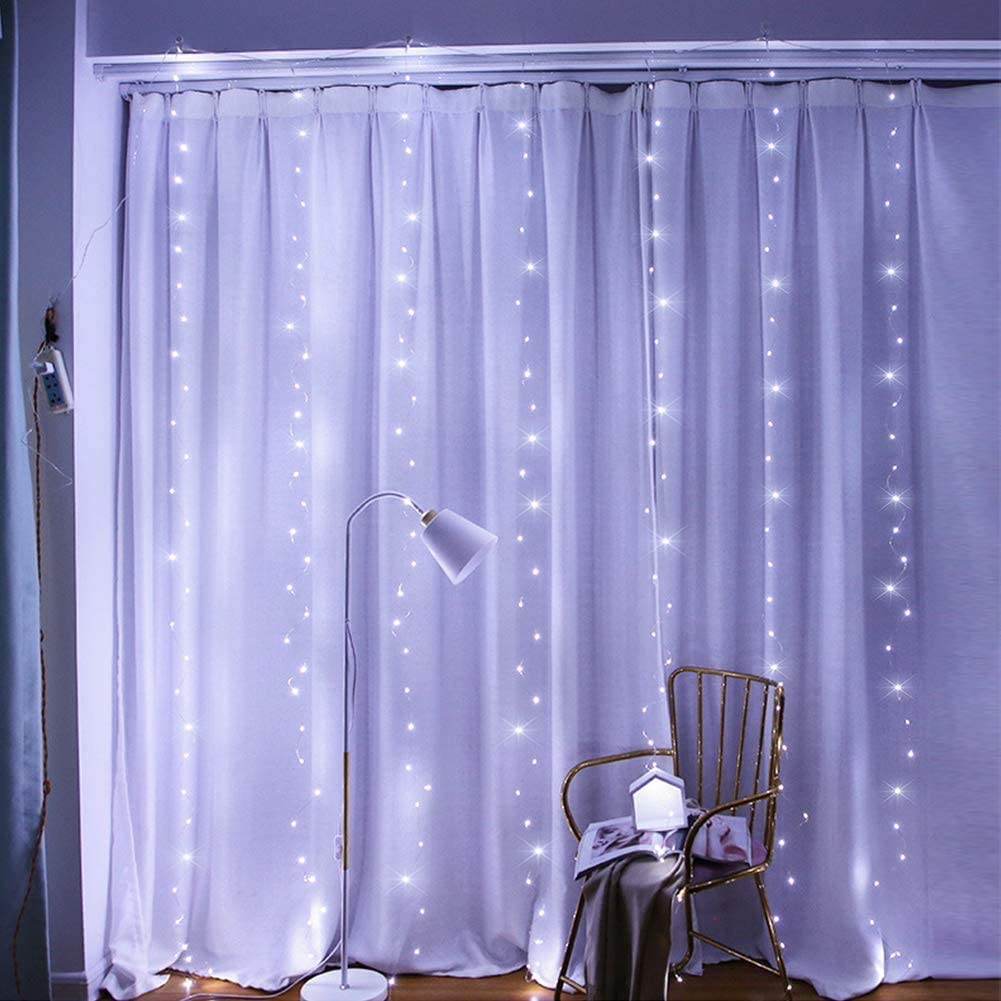 300 LEDs Window Curtain Fairy Lights 8 Modes and Remote Control for Bedroom (Cool White, 300 x 300cm) | Auzzi Store