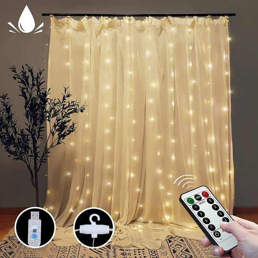 300 LEDs Window Curtain Fairy Lights 8 Modes and Remote Control for Bedroom (Warm White, 300 x 300cm) | Auzzi Store