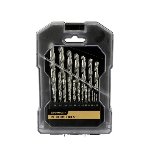Craftright 19 Piece Drill Bit Set - High-Speed Steel - 1mm to 10mm - Auzzistore