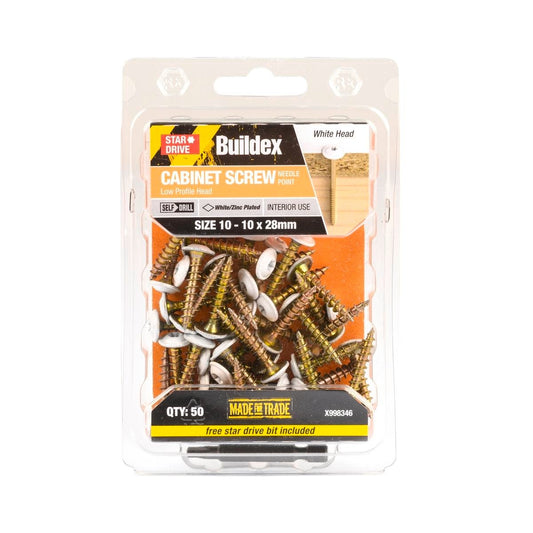 Buildex 10 Cabinet Screws 10 x 28mm Zinc Alloy Low Profile 50 Pack - Auzzistore