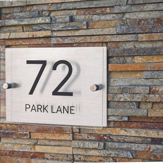 Numero Customisable Address Sign - Modern Acrylic & Stainless Steel - 200mm x 140mm - Personalised & Weatherproof – view 2 - Auzzistore