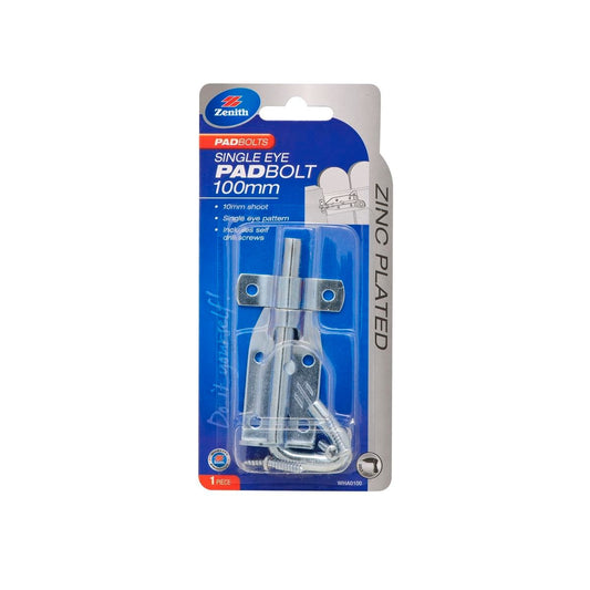 Zenith Single Eye Padbolt - 100mm x 10mm - 1 Pack - Zinc Plated - Easy Install - Auzzistore