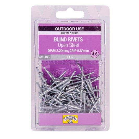 Otter Open Steel Blind Rivets - 2 x 9 6mm - 100 Pack - High Strength - Auzzistore