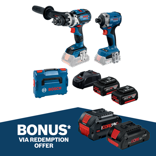 Bosch 18V Professional Brushless Hammer Drill & Impact Driver Kit - 2 Piece - 2 x 5.0Ah Batteries - 110 Nm & 215 Nm Torque