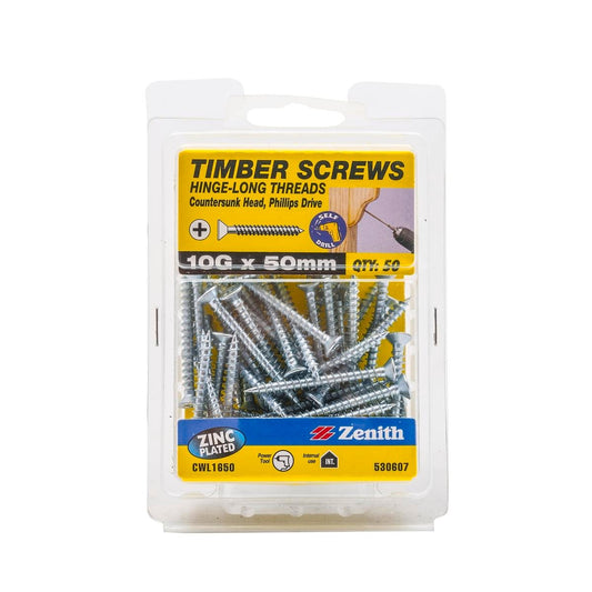 Zenith Zinc Plated Hinge Screws 10g x 50mm Countersunk 50 Pack - Auzzistore