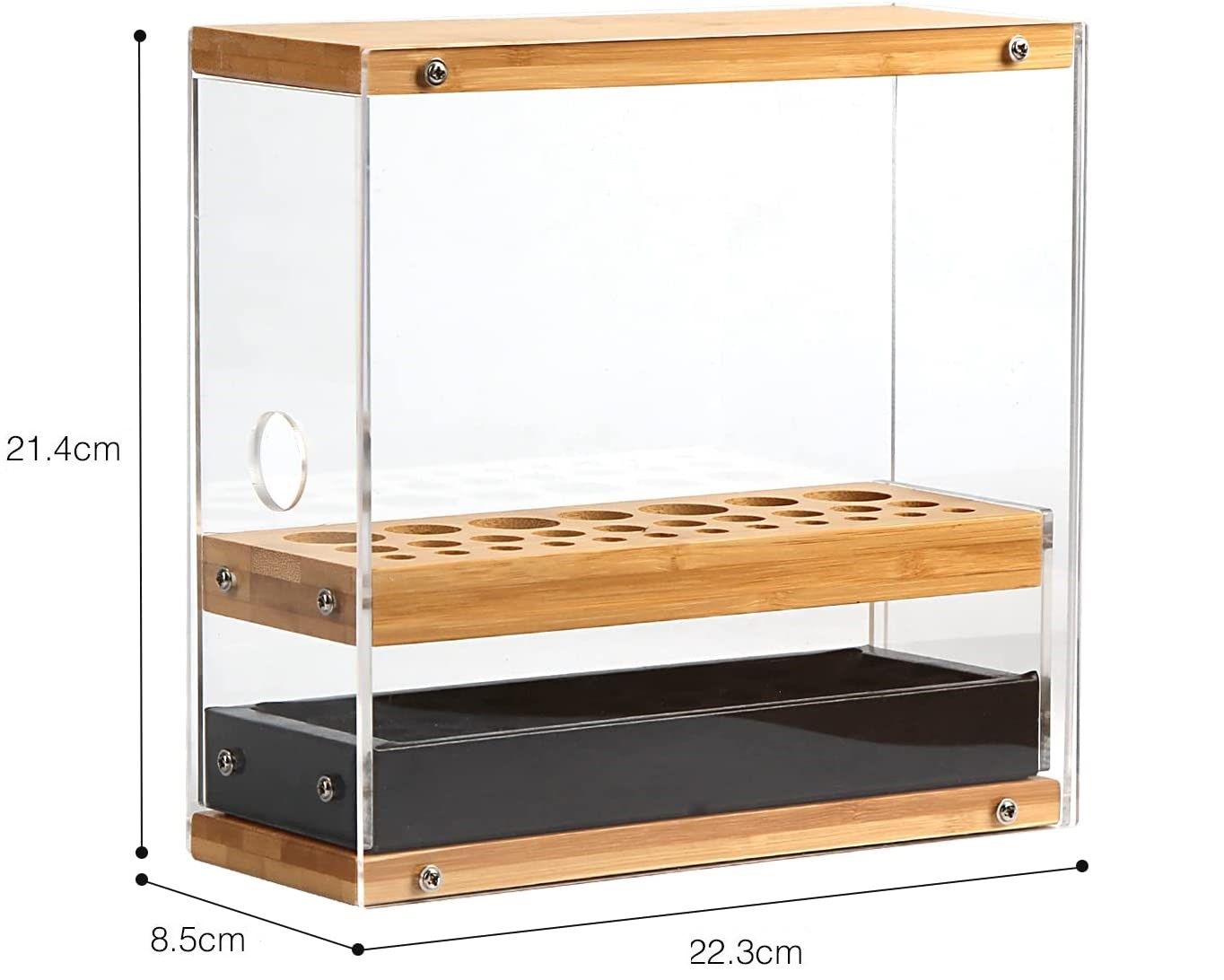 31 Holes Acrylic Bamboo Brush Holder Organiser Beauty Cosmetic Display Stand with Leather Drawer Black (22.3 x 8.6 x 21.5 cm) | Auzzi Store