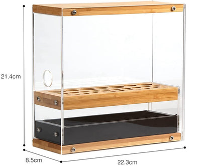 31 Holes Acrylic Bamboo Brush Holder Organiser Beauty Cosmetic Display Stand with Leather Drawer Black (22.3 x 8.6 x 21.5 cm) | Auzzi Store