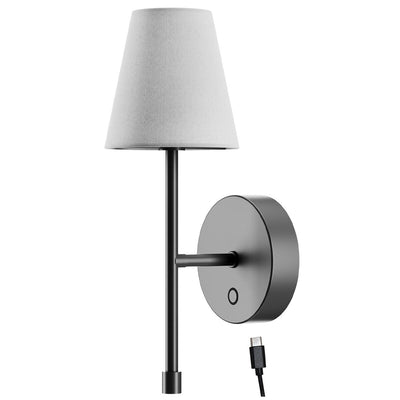 Globe LED Wall Sconce Wireless Light 2 Pack, Black Finish, 250 Lumens, 2700K, 3 Step Dimmer, USB-C Charging - Ideal for Apartments & Dorm Rooms